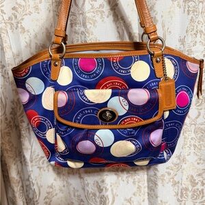 Coach Leah Multicolor Polka Dot with Tan Leather Trim